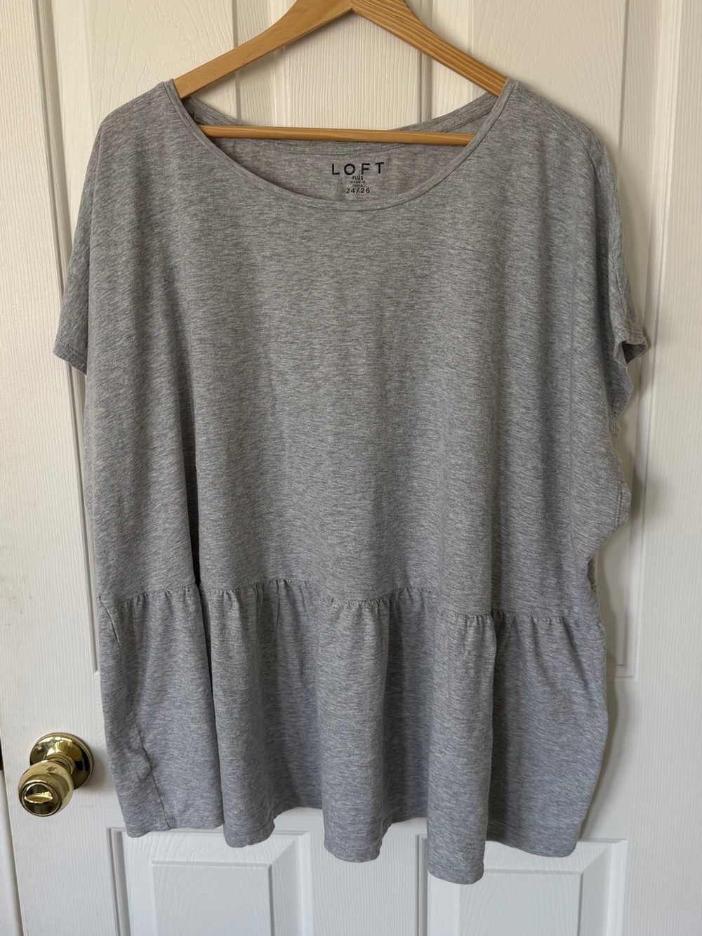LOFT Light Gray Peplum Short-Sleeve Tunic